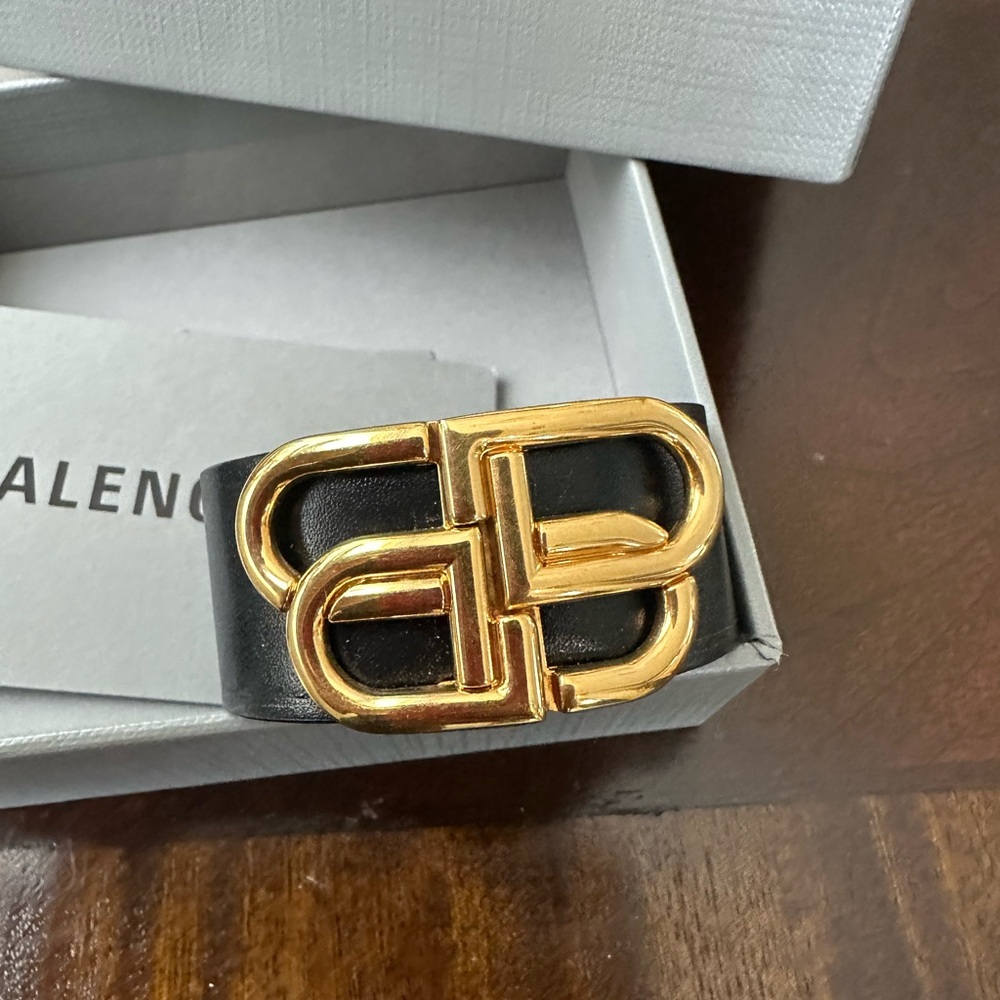 Balenciaga Black and Gold Leather Bracelet - Picture 2 of 6